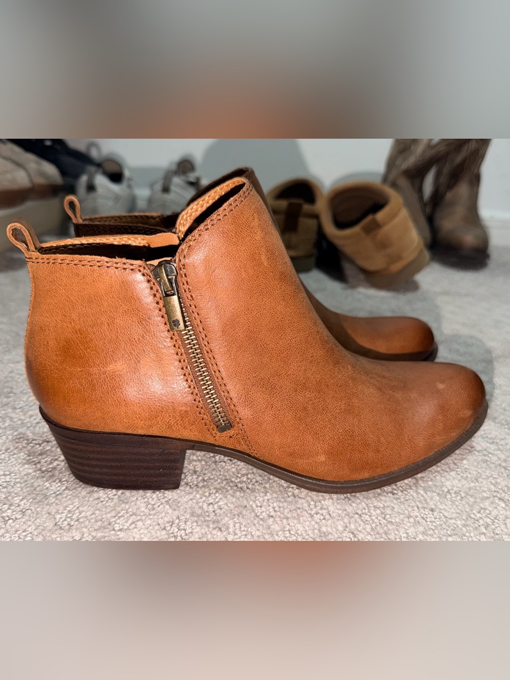 Lucky Brand Cognac Zip Ankle Booties